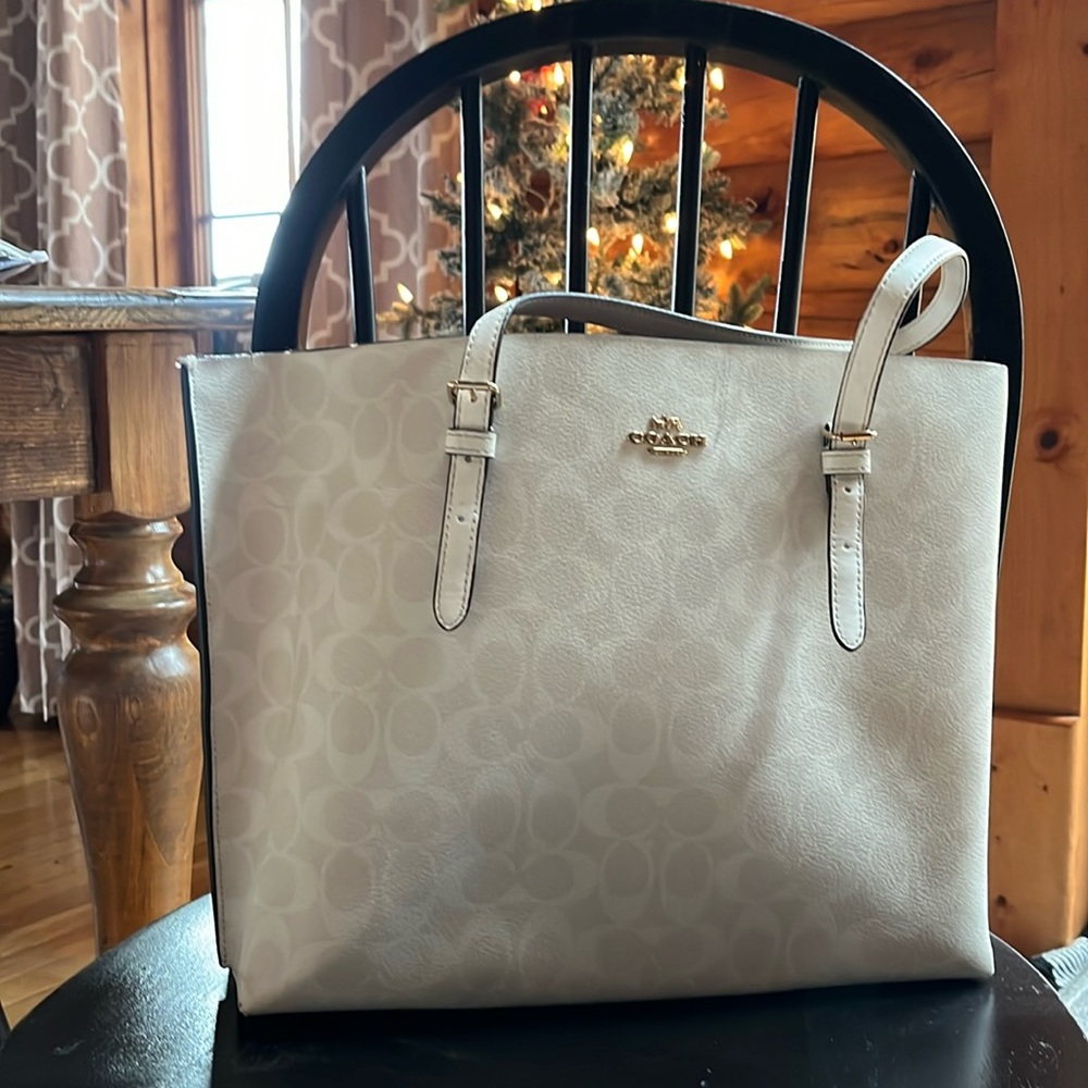 White Coach Cindy tote. There’s a small stain almost like an ink stain on front.